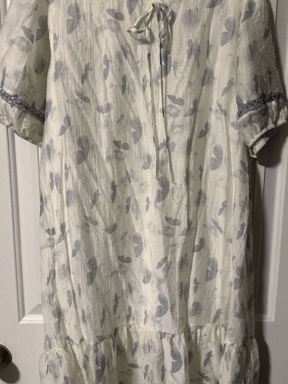 Women’s Anthro Kindred Cream Floral Tie-Neck Tunic Dress Sz L